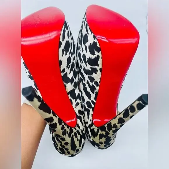 Christian Louboutin Black White Tissu Leopardino Lady Daf 160mm Pumps EU40 US 10 - Picture 5 of 9